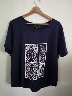 Carre Noir Design Tee, Deep Blue Navy T Shirt, Dressy T-Shirt.
